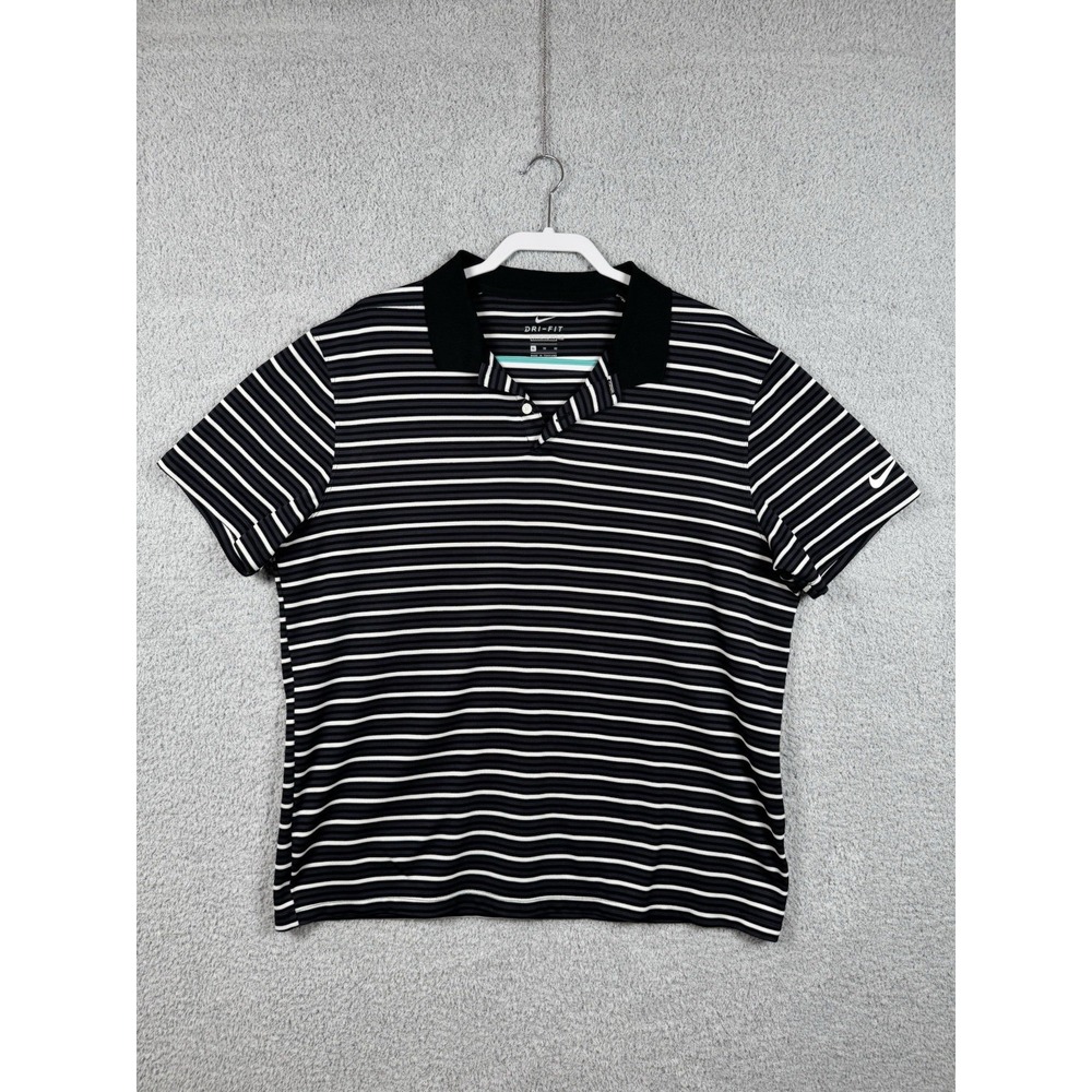 Nike Golf Men's Dri-Fit Short‎ Sleeve Polo Shirt Black White Striped Size XL